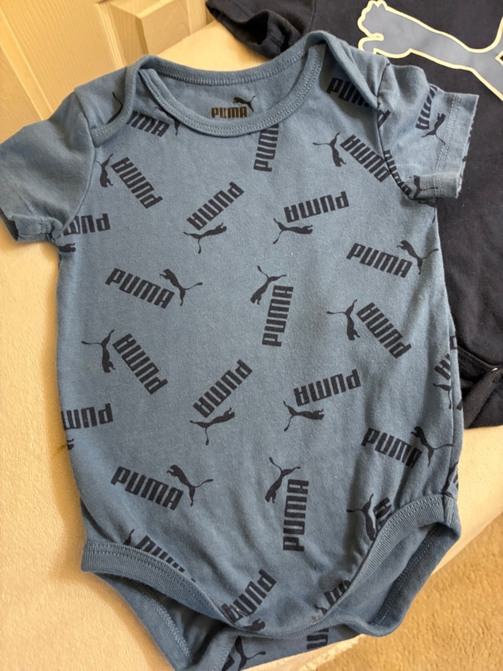 Puma Dusty Blue Logo Baby Onesies three piece set